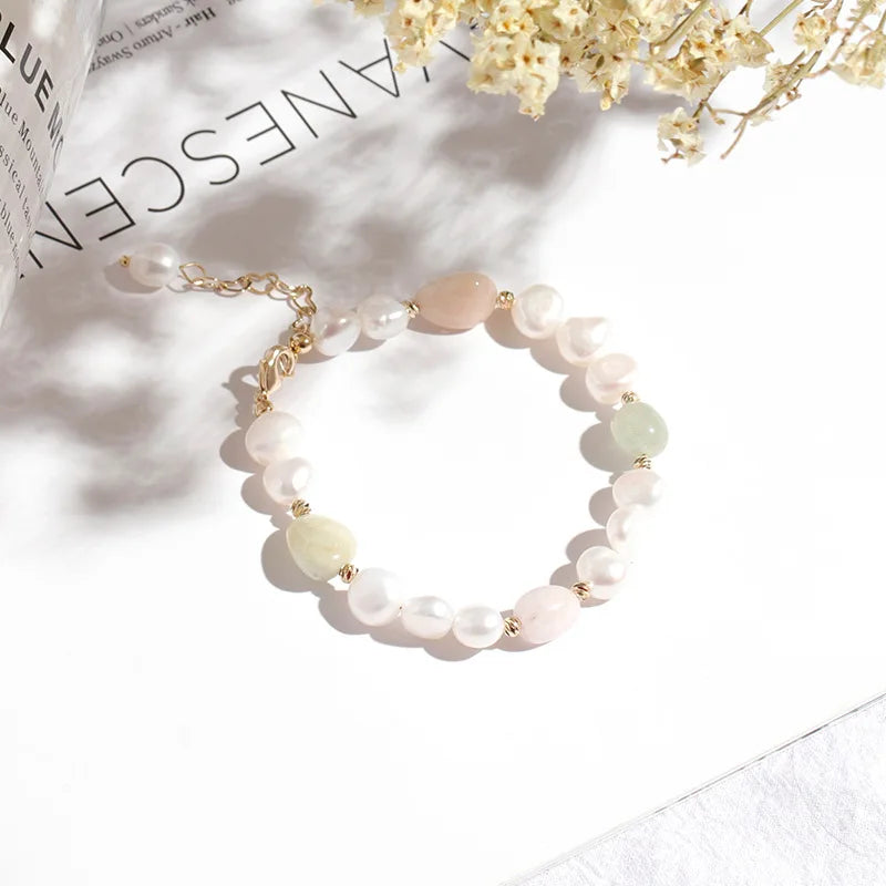 Minar Style Freshwater Pearl Bracelet Crystal Charm Bracelet