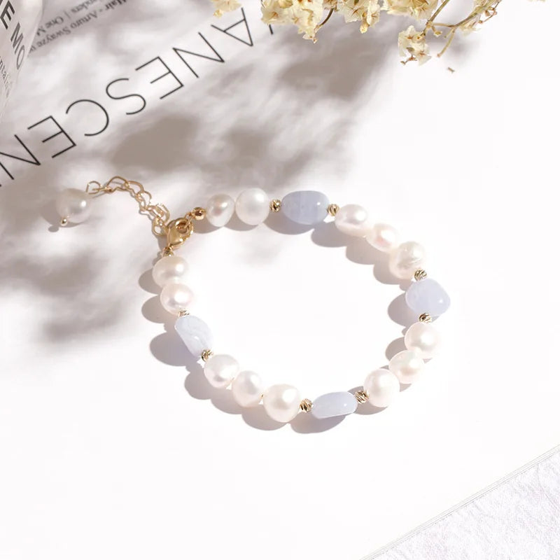Minar Style Freshwater Pearl Bracelet Crystal Charm Bracelet