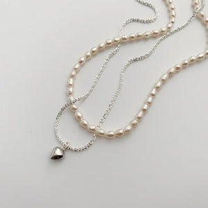 Minar Freshwater Pearl Heart Pendant Necklace for Women Double Layered Chokers