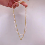 Minar Freshwater Pearl Heart Pendant Necklace for Women Double Layered Chokers