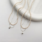 Minar Freshwater Pearl Heart Pendant Necklace for Women Double Layered Chokers