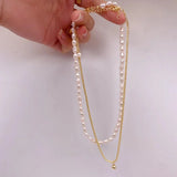 Minar Freshwater Pearl Heart Pendant Necklace for Women Double Layered Chokers
