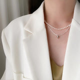 Minar Freshwater Pearl Heart Pendant Necklace for Women Double Layered Chokers