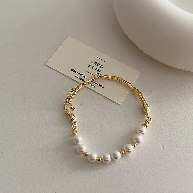 Minimalist Simulated Pearl Beaded Bracelet Silver Beads Charm Bracelets