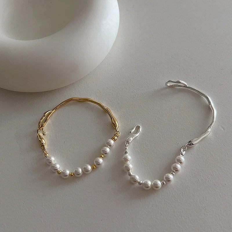 Minimalist Simulated Pearl Beaded Bracelet Silver Beads Charm Bracelets