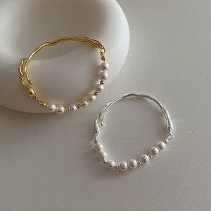 Minimalist Simulated Pearl Beaded Bracelet Silver Beads Charm Bracelets