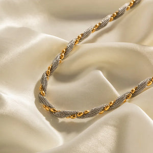 Two Tone Twisted Chains Necklace 18K Silver PVD Plated