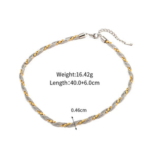 Two Tone Twisted Chains Necklace 18K Silver PVD Plated