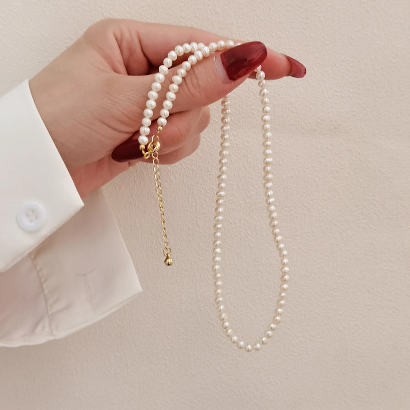 Minar French Natural Freshwater Pearl Necklace Chokers Wedding Jewelry