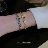 Minar CZ Zirconia Belted Charm Bracelet Women Silver Copper