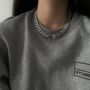 Punk Metallic Bucket Wide Cuban Chain Choker Necklace