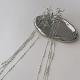 Punk Silver Butterfly Hair Sticks Green Rhinestones Tassel Hair Clips