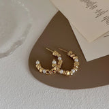 Minar Retro Metallic Hoop Earrings for Women Heart Pearl Beaded Earring