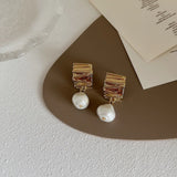 Minar Retro Metallic Hoop Earrings for Women Heart Pearl Beaded Earring