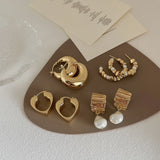 Minar Retro Metallic Hoop Earrings for Women Heart Pearl Beaded Earring