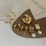 Minar Retro Metallic Hoop Earrings for Women Heart Pearl Beaded Earring