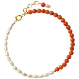 Retro Red Stone Charm Bracelet with Freshwater Pearl