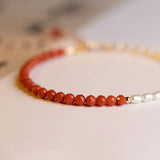 Retro Red Stone Charm Bracelet with Freshwater Pearl