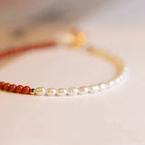 Retro Red Stone Charm Bracelet with Freshwater Pearl