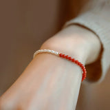 Retro Red Stone Charm Bracelet with Freshwater Pearl