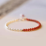 Retro Red Stone Charm Bracelet with Freshwater Pearl