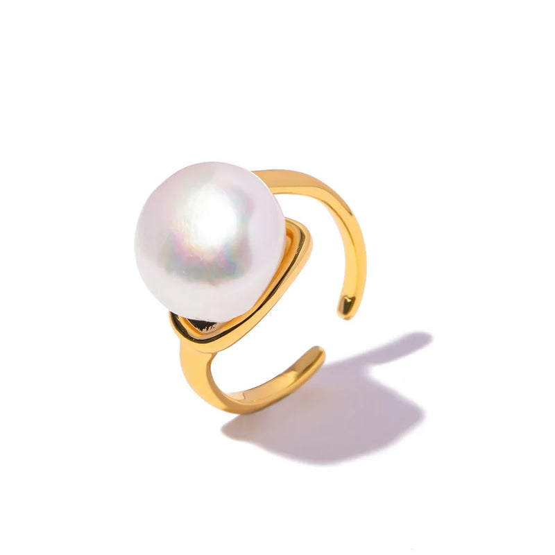 Natural Freshwater Pearl Charm Ring 14K Plating Baroque Pearls Adjustable Ring