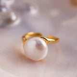 Natural Freshwater Pearl Charm Ring 14K Plating Baroque Pearls Adjustable Ring