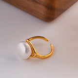 Natural Freshwater Pearl Charm Ring 14K Plating Baroque Pearls Adjustable Ring
