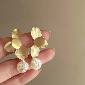 Minar Statement Flower Petal Earrings Baroque Pearl Jewelry
