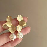 Minar Statement Flower Petal Earrings Baroque Pearl Jewelry