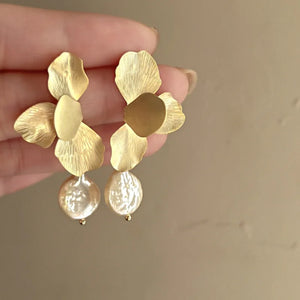 Minar Statement Flower Petal Earrings Baroque Pearl Jewelry