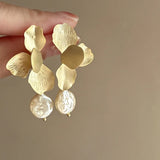 Minar Statement Flower Petal Earrings Baroque Pearl Jewelry
