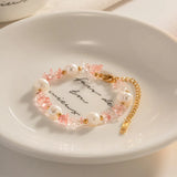Pink Stone Bracelet with Freshwater Pearl Accent
