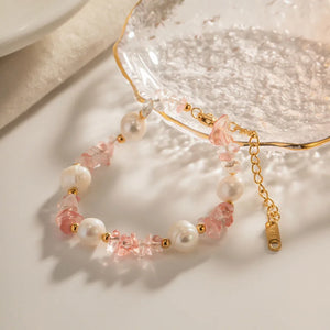 Pink Stone Bracelet with Freshwater Pearl Accent