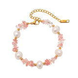 Pink Stone Bracelet with Freshwater Pearl Accent