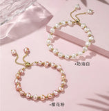 Pink Pearl Beaded Bracelet for Women Adjustable Charm Jewelry