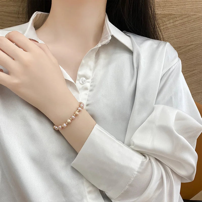 Pink Pearl Beaded Bracelet for Women Adjustable Charm Jewelry