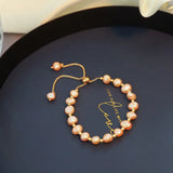 Pink Pearl Beaded Bracelet for Women Adjustable Charm Jewelry