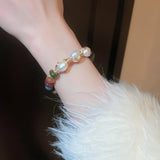 Minar Baroque Pearl Cuff Bracelet Multicolor Agate Charm