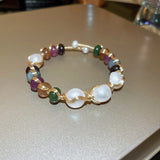Minar Baroque Pearl Cuff Bracelet Multicolor Agate Charm