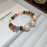 Minar Baroque Pearl Cuff Bracelet Multicolor Agate Charm