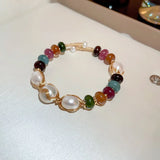 Minar Baroque Pearl Cuff Bracelet Multicolor Agate Charm