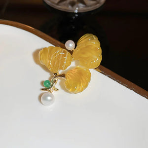 Minar Yellow Resin Leaves Pearl Brooch Wedding Accessories