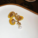 Minar Yellow Resin Leaves Pearl Brooch Wedding Accessories