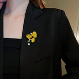 Minar Yellow Resin Leaves Pearl Brooch Wedding Accessories