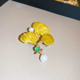 Minar Yellow Resin Leaves Pearl Brooch Wedding Accessories
