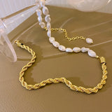 Vintage Natural Pearl Choker Necklace 14K Plated Brass Chain