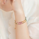 Vintage Rainbow Stone Charm Bracelet Women Thin Chain Beaded