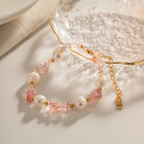 Pink Stone Bracelet 18K Plating Titanium Steel Freshwater Pearl