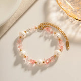 Pink Stone Bracelet 18K Plating Titanium Steel Freshwater Pearl